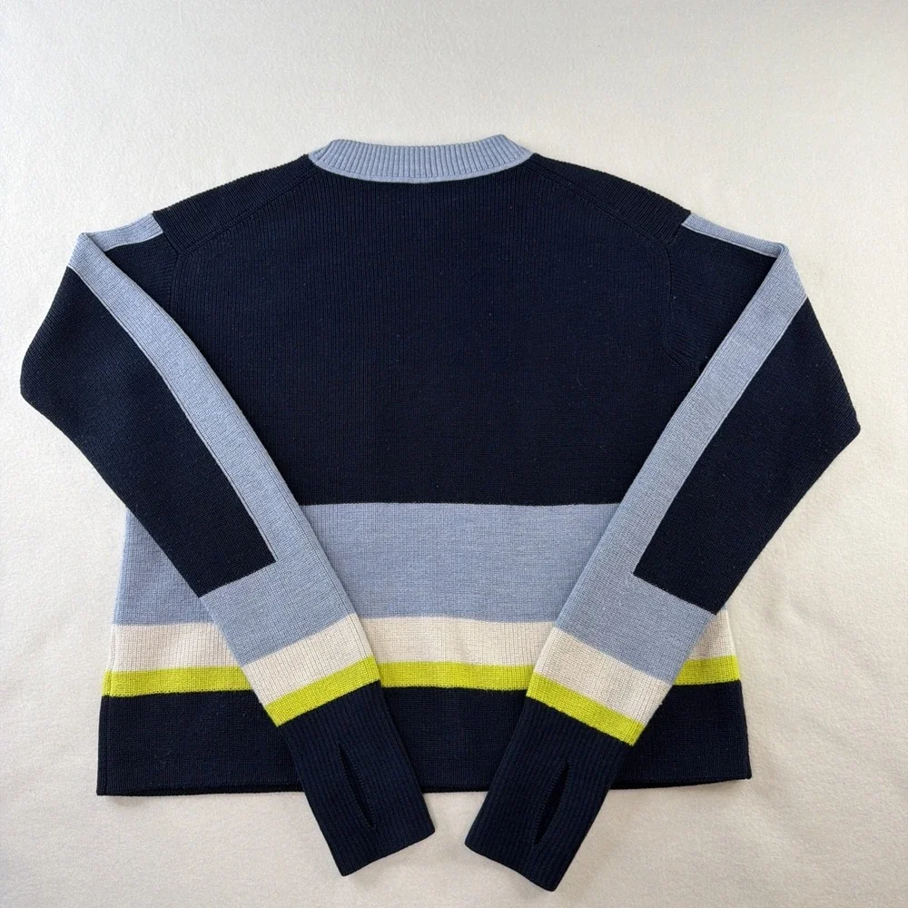 Athleta Women's XXS Merino Wool Blend Sweater Navy Blue Colorblock Pocket
